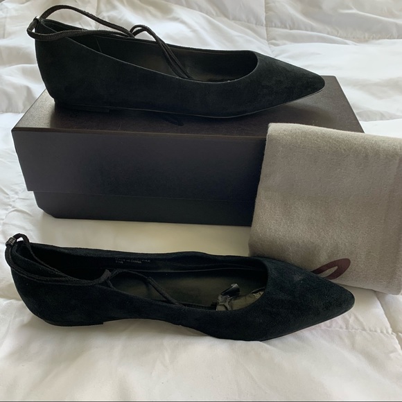 B Brian Atwood Skylar Lace Up Black Suede Flats - Picture 6 of 16